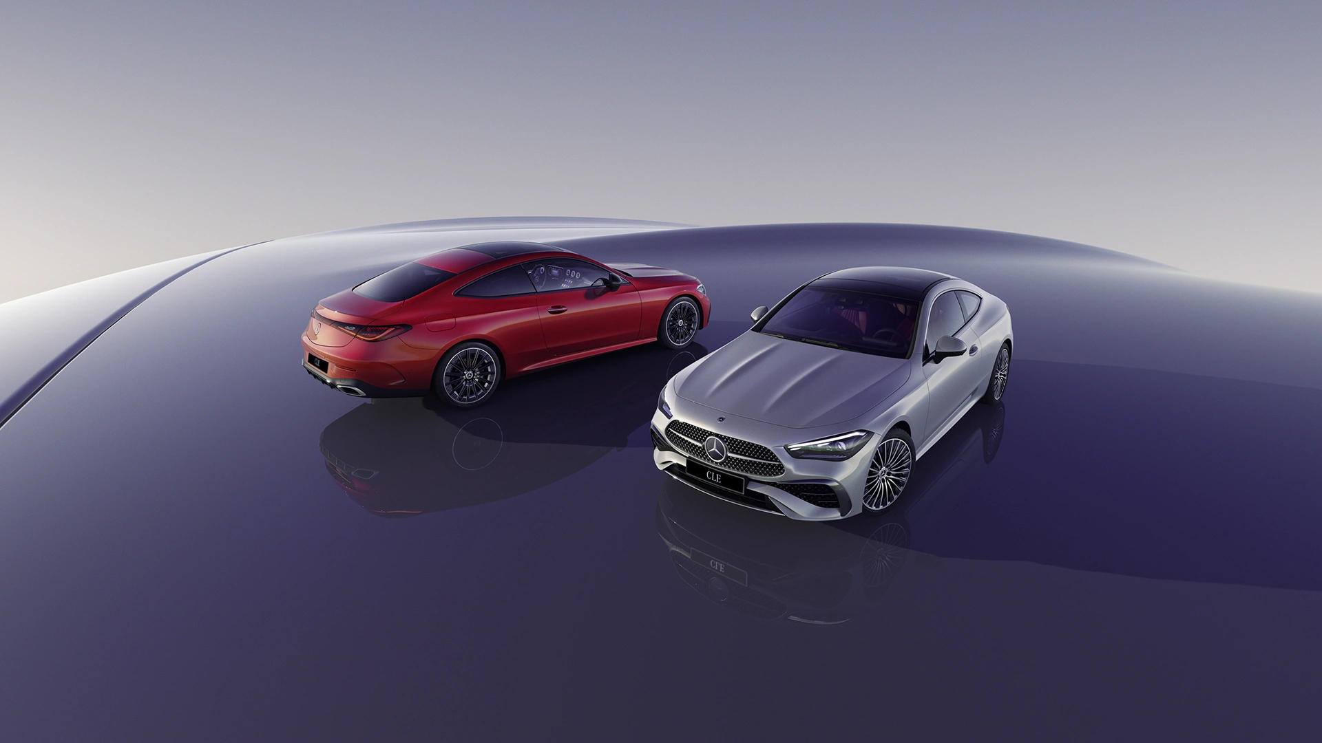 Mercedes-Benz CLE sarkans un sudarabots AMG