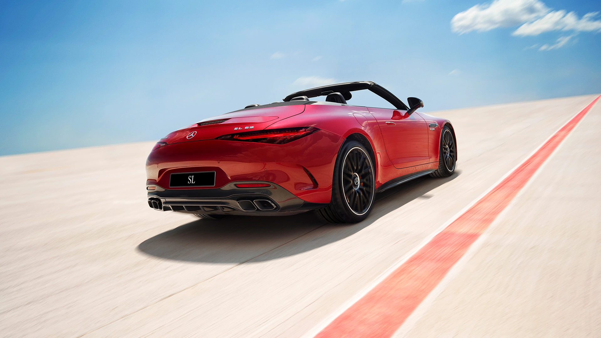 Mercedes-AMG SL sarkans no aizmugures