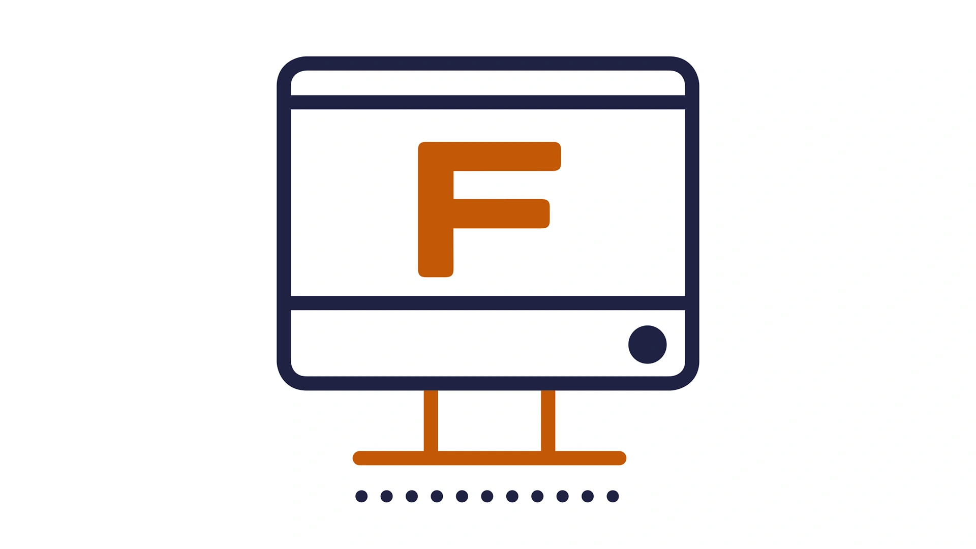 Zīmēta ikona ar datora monitoru un burtu F