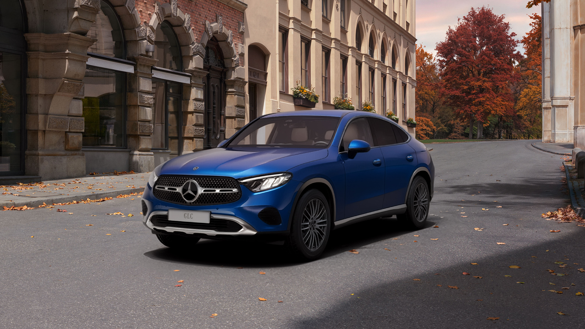 GLC Coupé, zils, skats no priekšas un sāna
