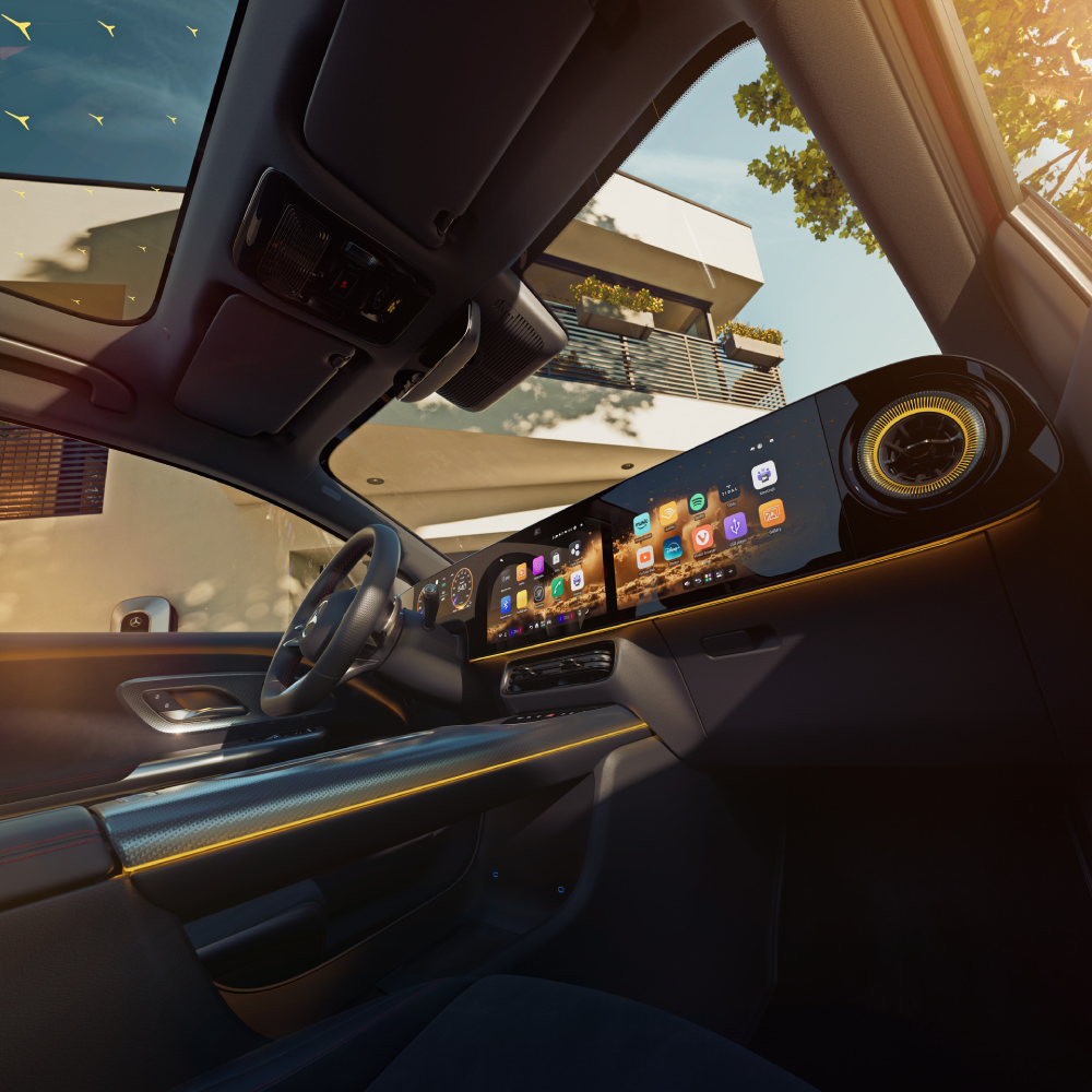 Vadītāja panelis / MBUX Superscreen – "Mercedes-Benz GLA MBUX Superscreen displejs ar mērinstrumentu un vadītāja ekrānu"